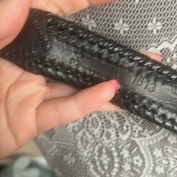 Vintage Eddie Bauer Beaded Leather Belt Braided Edges Black Silver Size 34 - Picture 7 of 9